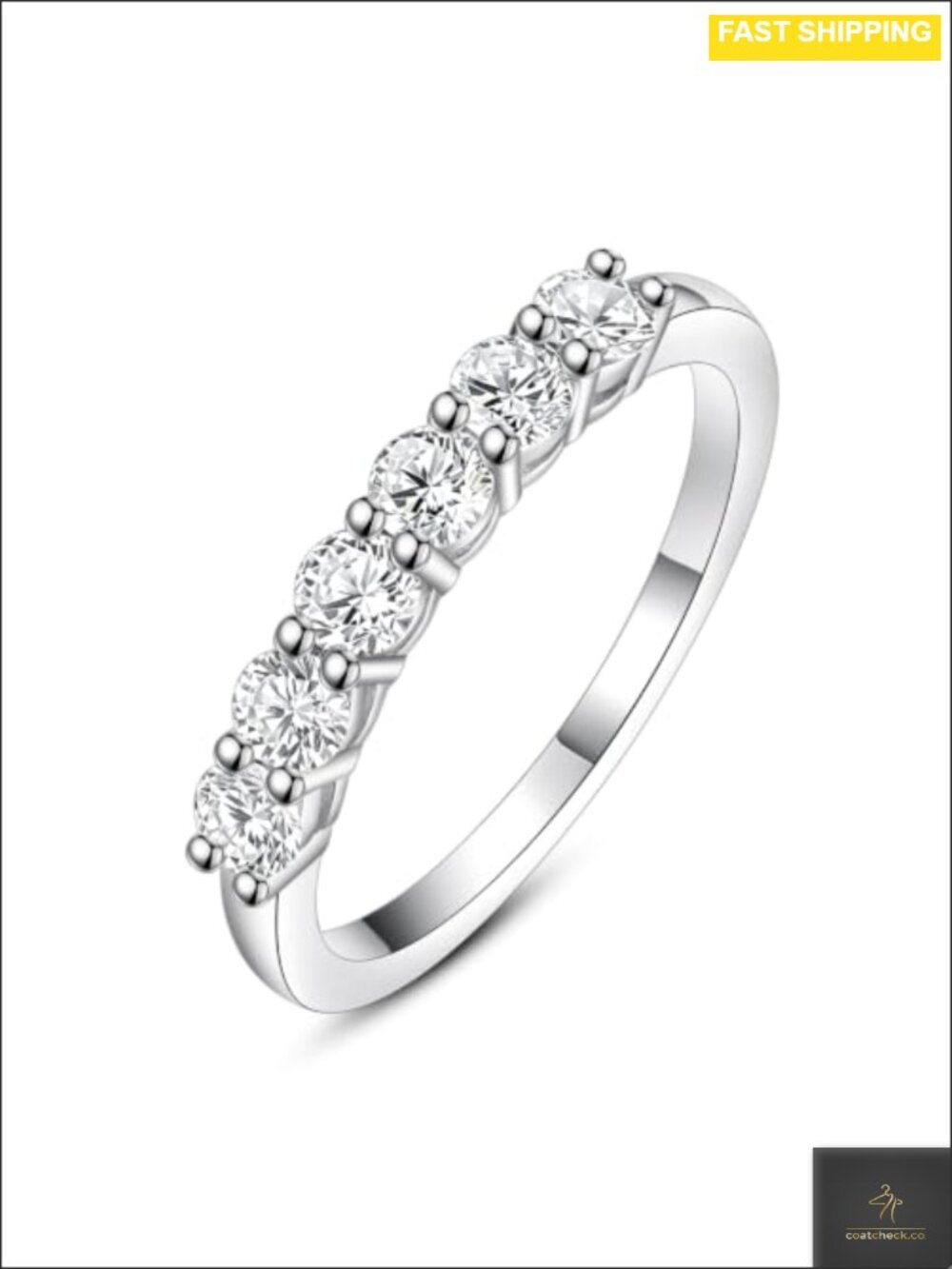 Lab Grown Diamond Wedding Band 6 Stone Anniversary Ring Sterling Silver